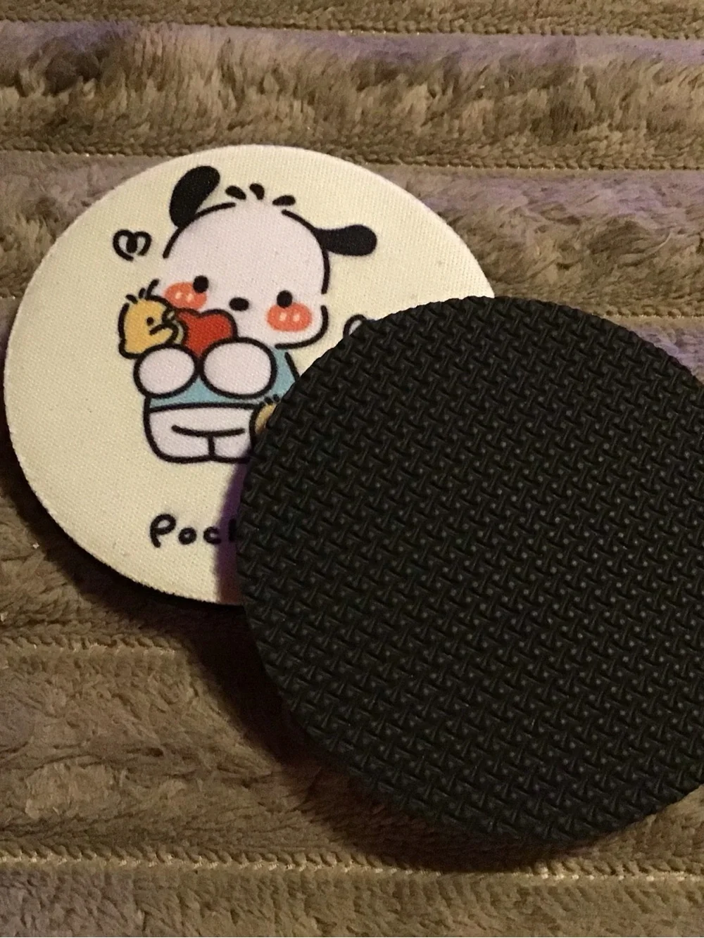 Set of two foam car coasters pochacoo design - White with Black & Pastel Accents